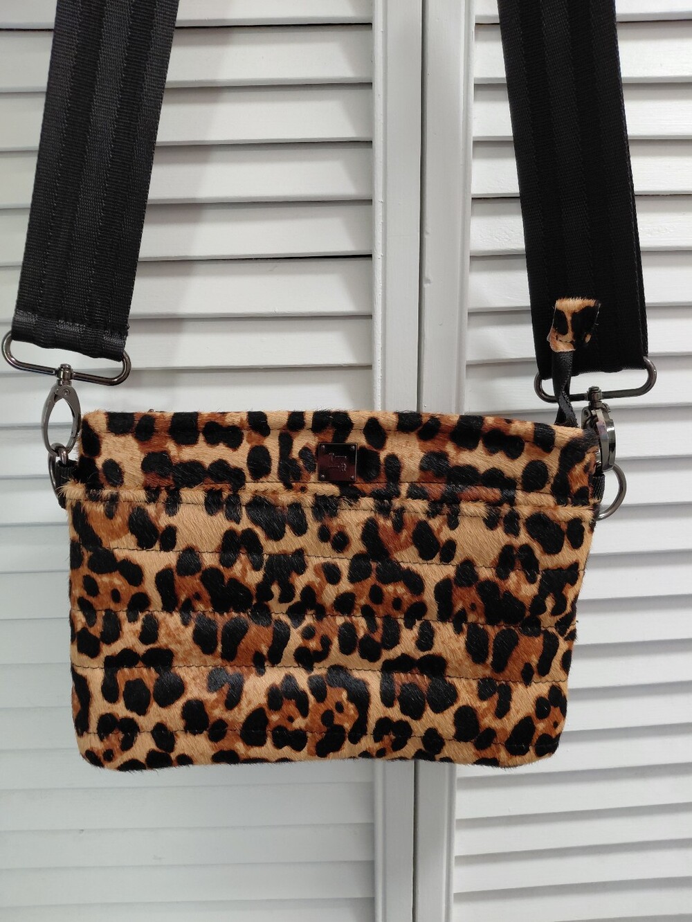 THINK ROYLN Leopard Print Faux Fur Crossbody Bag
